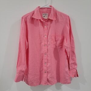 David N Womens Button Up Top‎ Size Medium Hanky Linen Pink Beach Vacation